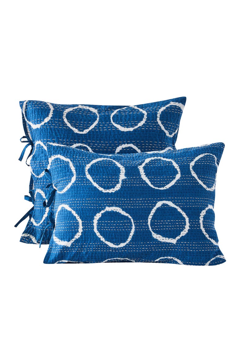 Circles Kantha Set of 2 Cotton Shams, Alternate, color, INDIGO
