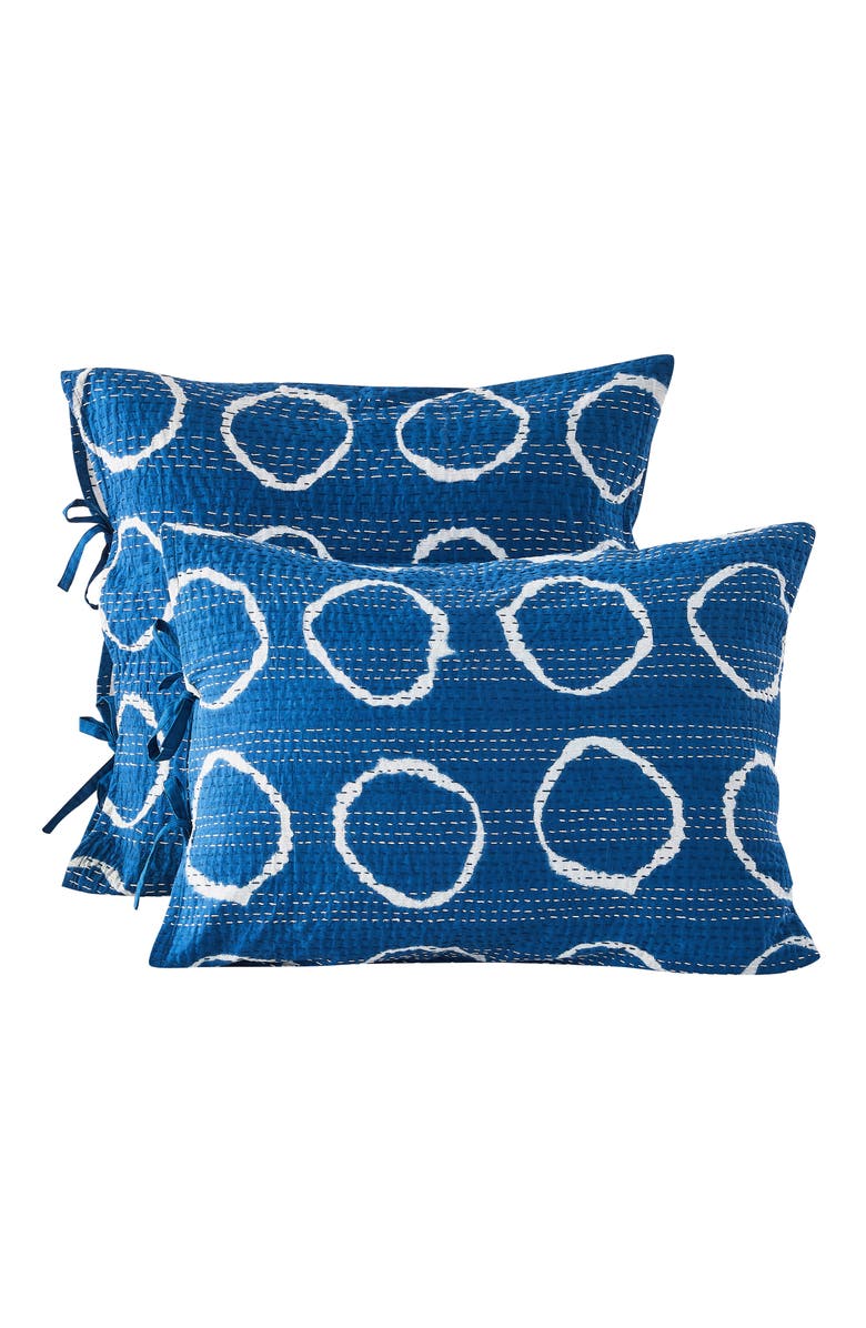 MELANGE HOME Circles Kantha Set of 2 Cotton Shams, Alternate, color, Indigo