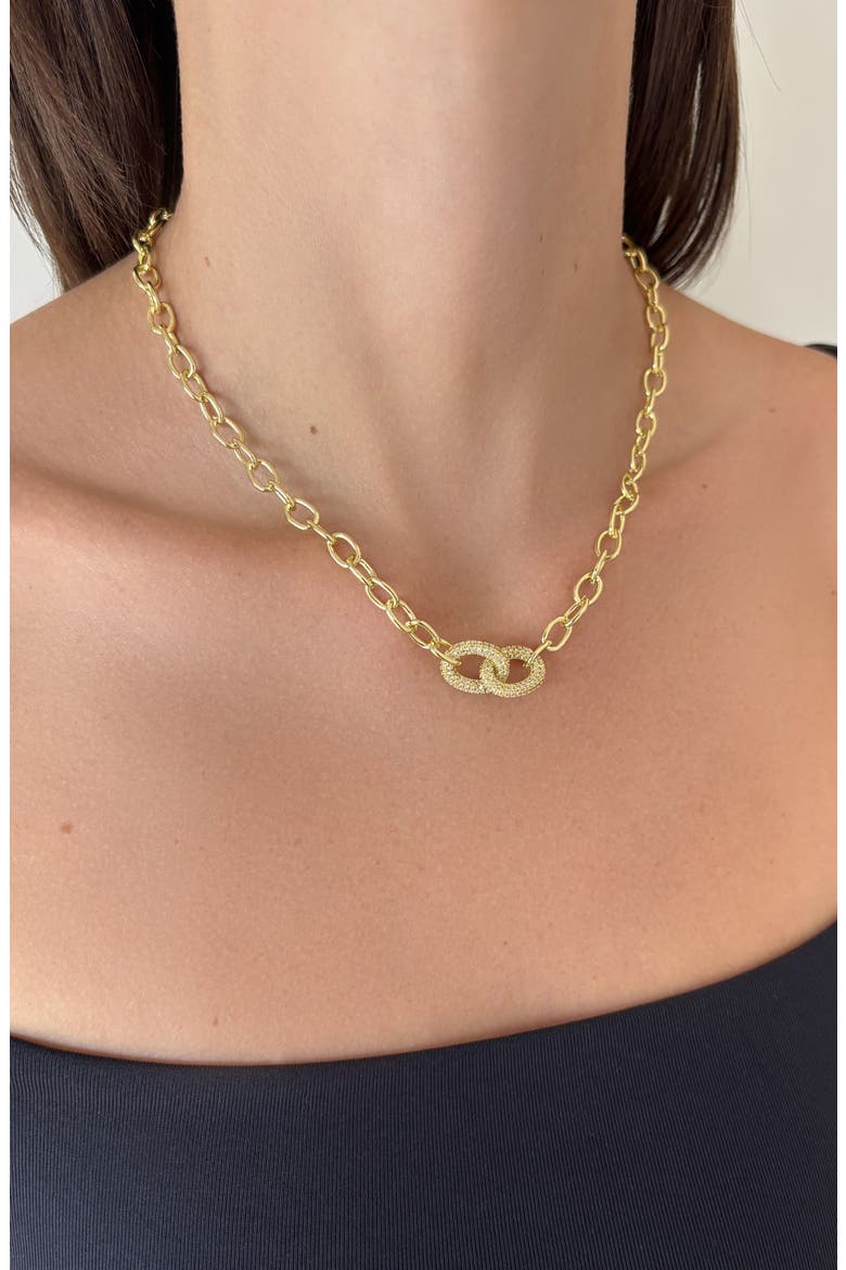 Pavé Cubic Zirconia Links Pendant Necklace, Alternate, color, GOLD