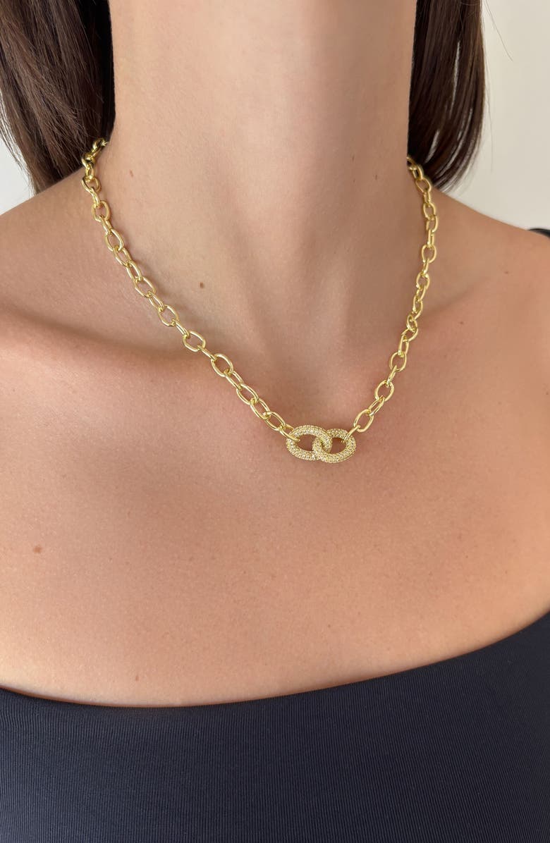 Adornia Pavé Cubic Zirconia Links Pendant Necklace, Alternate, color, Gold