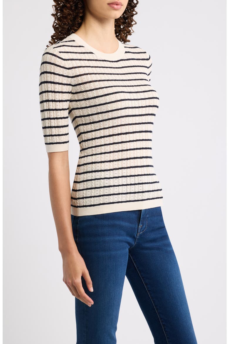 The Pointelle Crewneck Top, Alternate, color, CREAM STRIPE