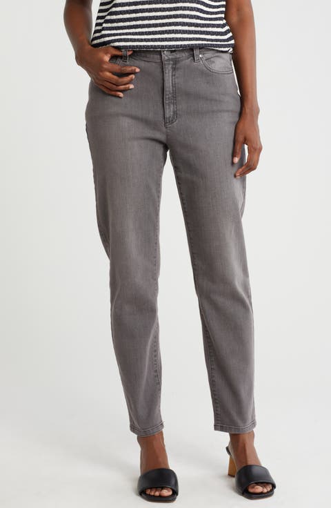High Waist Slim Fit Straight Leg Jeans (Carbon)