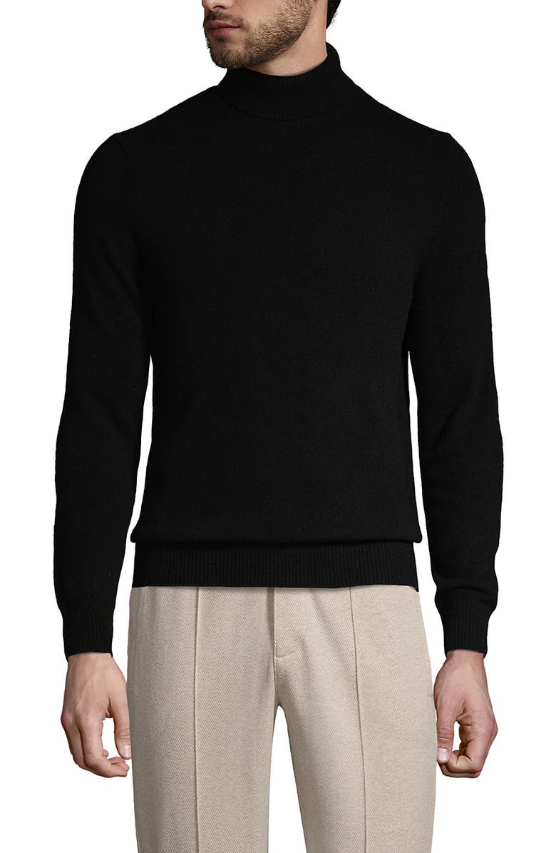 Lands' End Fine Gauge Cashmere Turtleneck Sweater, Main, color, Black