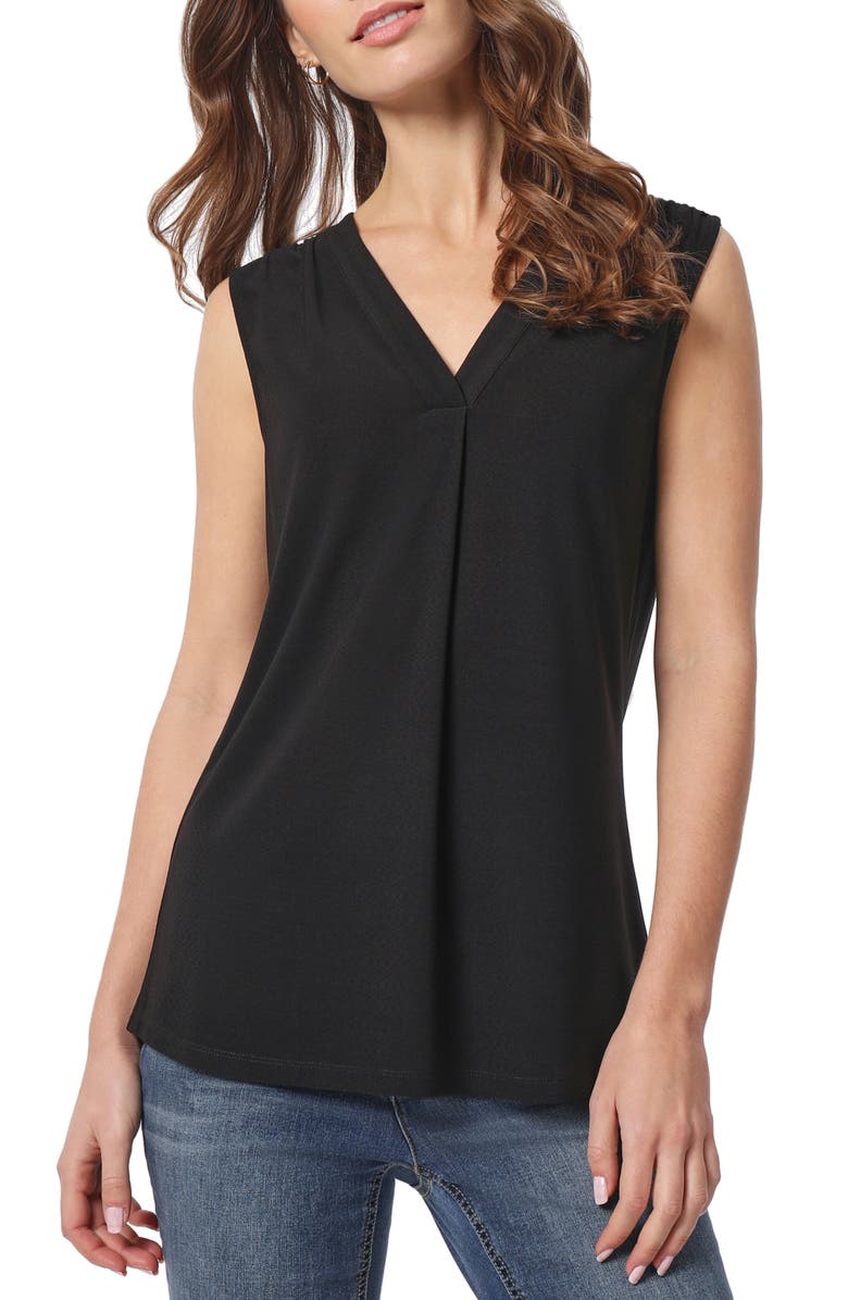 Jones New York Pleated V-Neck Crepe Tank, Main, color, Jones Black