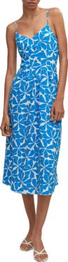 MANGO Floral Seersucker Midi Dress