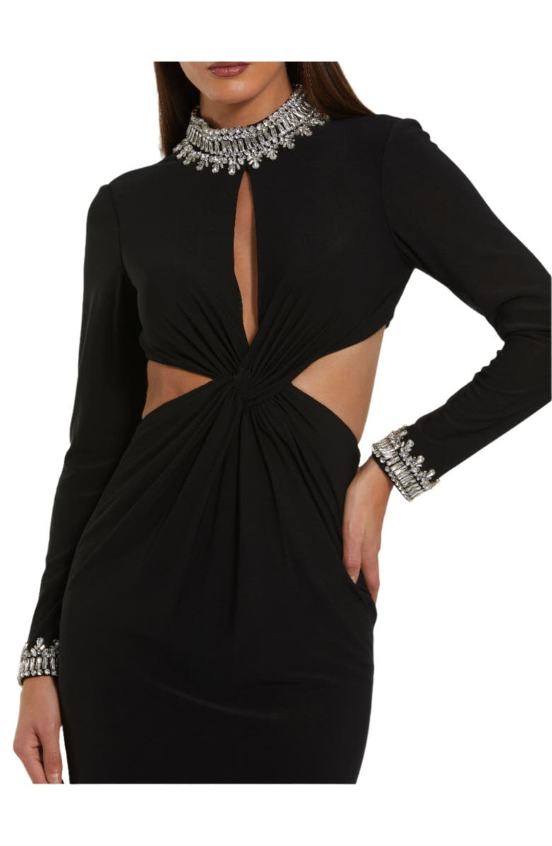 Mac Duggal Women's Embellished Jersey Long Sleeve Cut Out Evening Gown, Alternate, color, Black