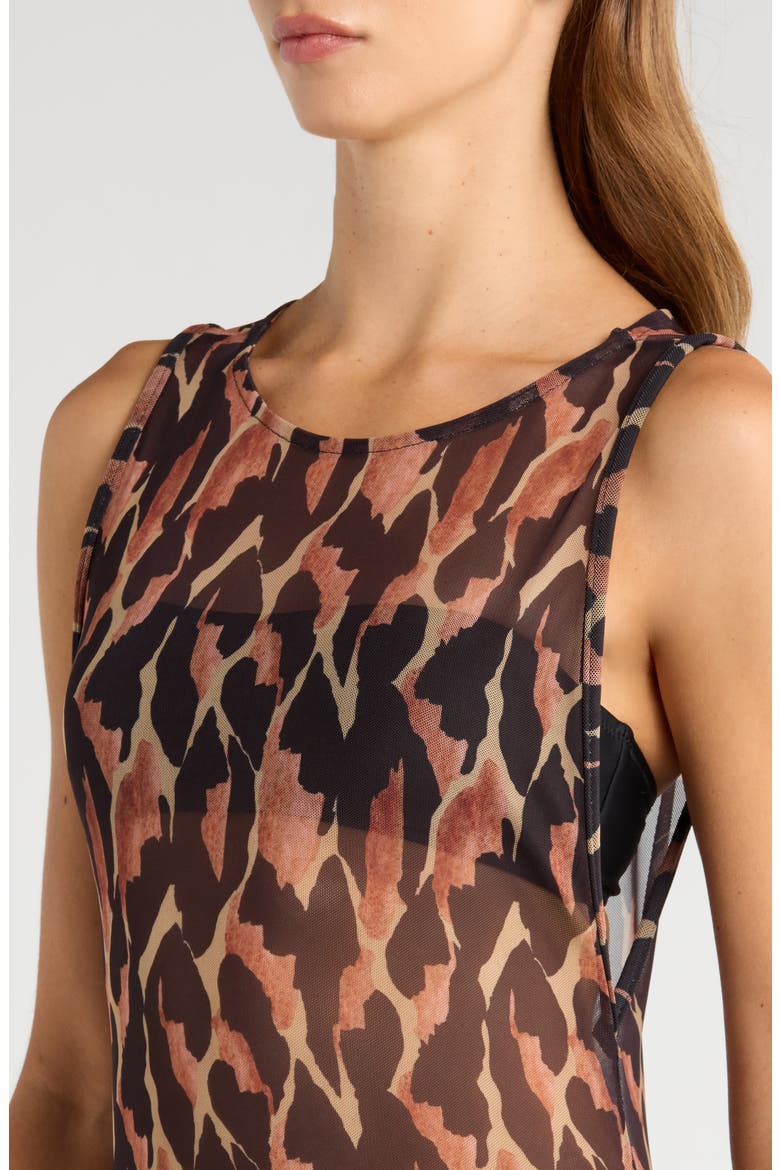 Camu Twist Mesh Cover-Up Dress, Alternate, color, MULTI BROWN