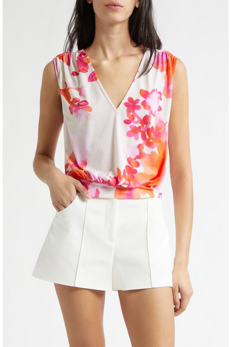 Sabine Floral V-Neck Top, Main, color, SUNSET ORANGE FLORAL