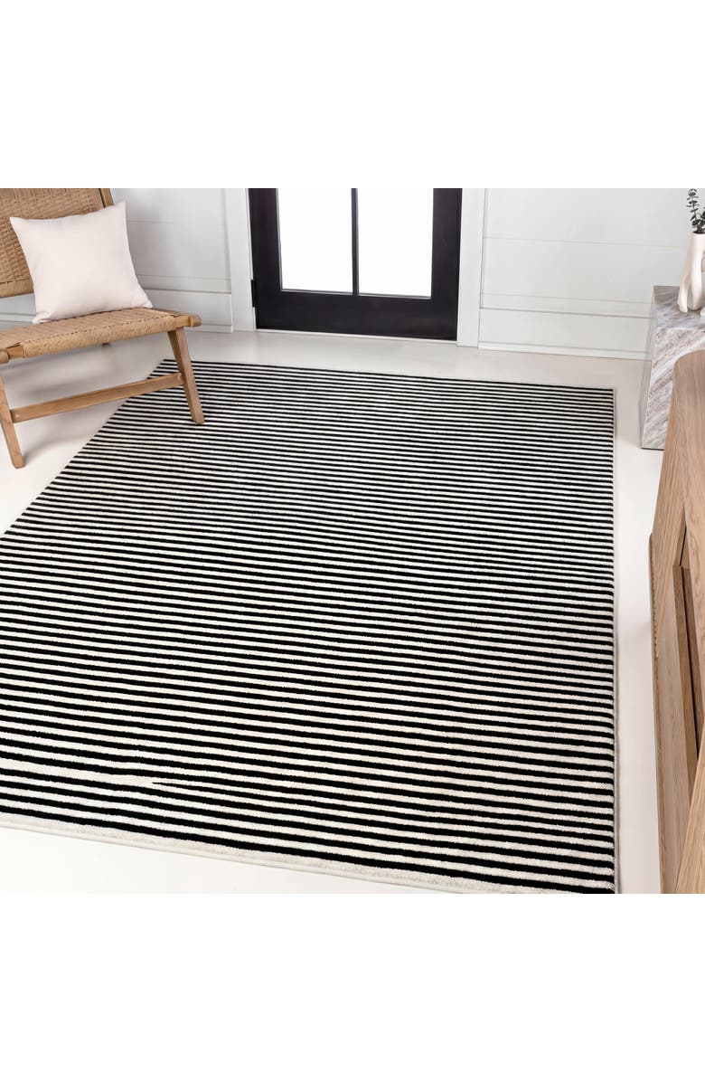 JONATHAN Y Aarhus High-Low Minimalist Scandi Striped Indoor/Outdoor Area Rug, Alternate, color, Black/White