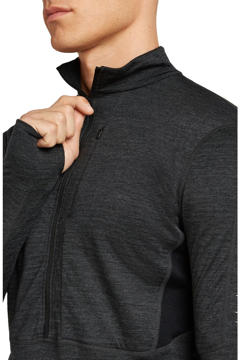 Tencel & Merino 200 Realfleece Descender Quarter Zip Pullover, Alternate, color, JET HTHR/ BLACK/ CB