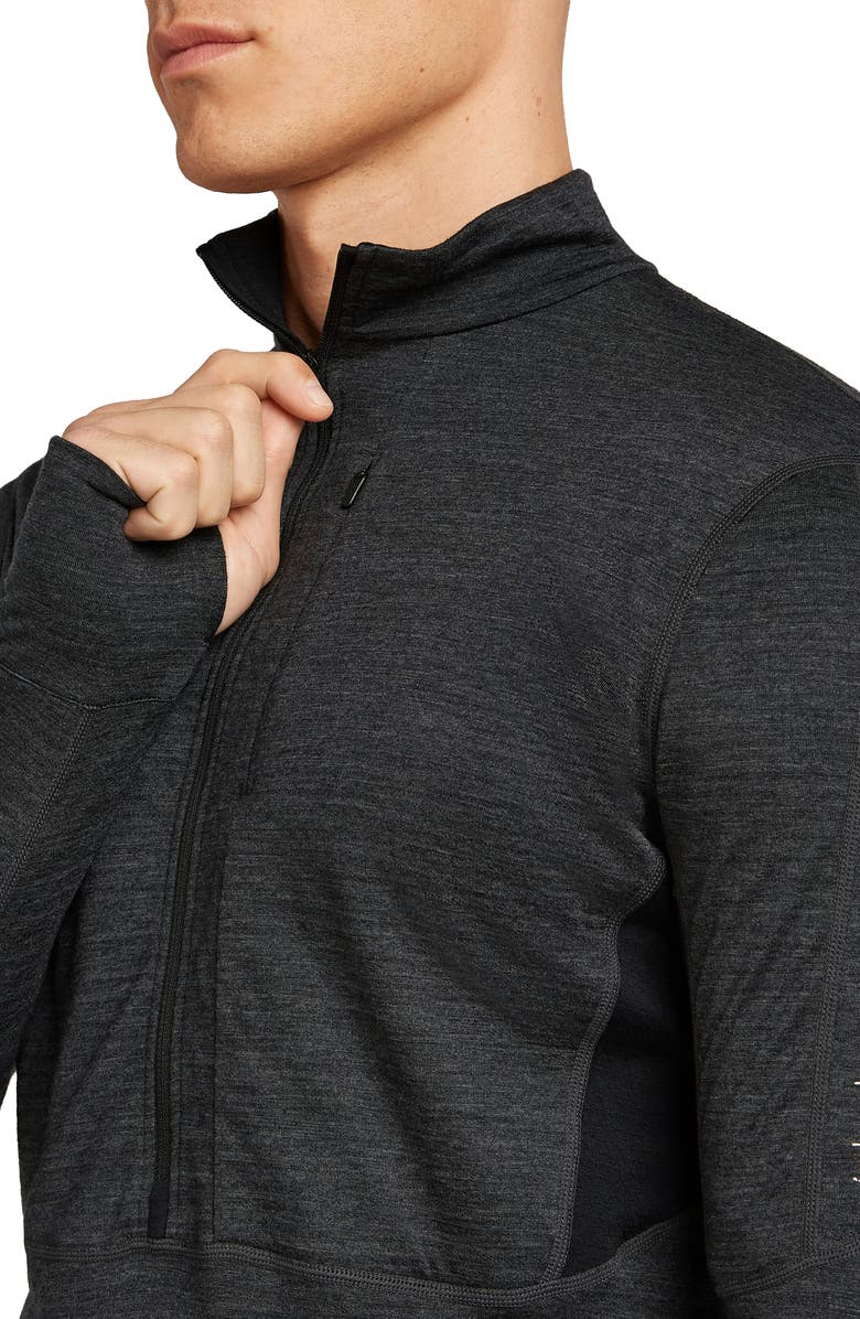 Icebreaker Lyocell & Merino 200 Realfleece Descender Quarter Zip Pullover, Alternate, color, Jet Hthr/ Black/ Cb