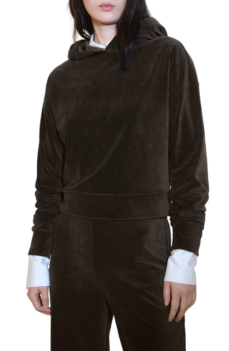 MANGO Corduroy Pullover Hoodie, Main, color, Khaki