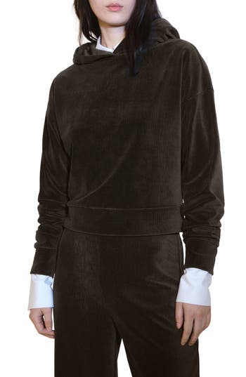 Mango Corduroy Pullover Hoodie In Khaki