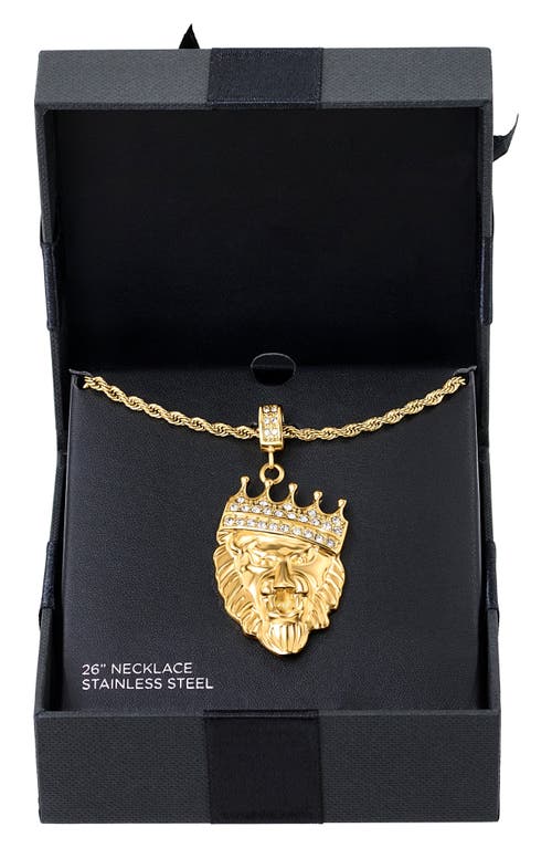 American Exchange Pavé Crystal Crowned Lion's Head Pendant Necklace In Gold/gold