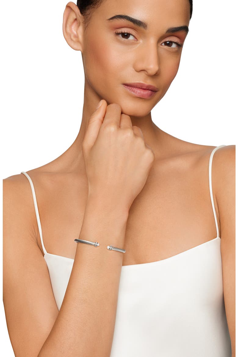 Cable Classic Bracelet with Semiprecious Stones & Diamonds, 4mm, Alternate, color, SILVER PAVE