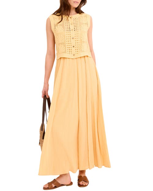 MINT VELVET Cotton Blend Crochet Maxi Dress in Yellow at Nordstrom, Size Medium