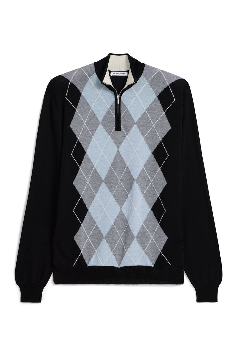 Extrafine Merino Argyle 1/4 Zip, Main, color, Black Multi