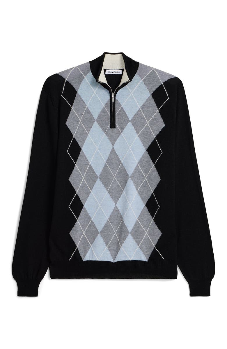 ASHWORTH GOLF Extrafine Merino Argyle 1/4 Zip, Main, color, Black Multi