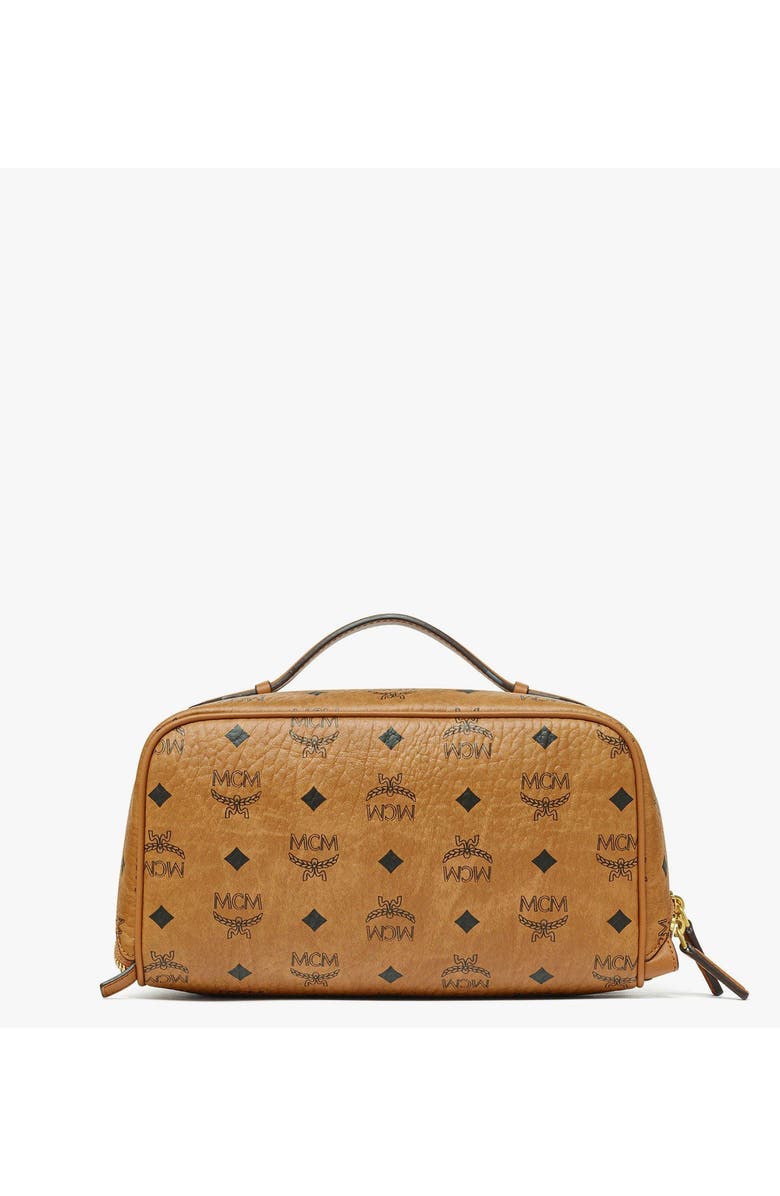 MCM Ottomar Toiletry Bag in Visetos, Alternate, color, Cognac