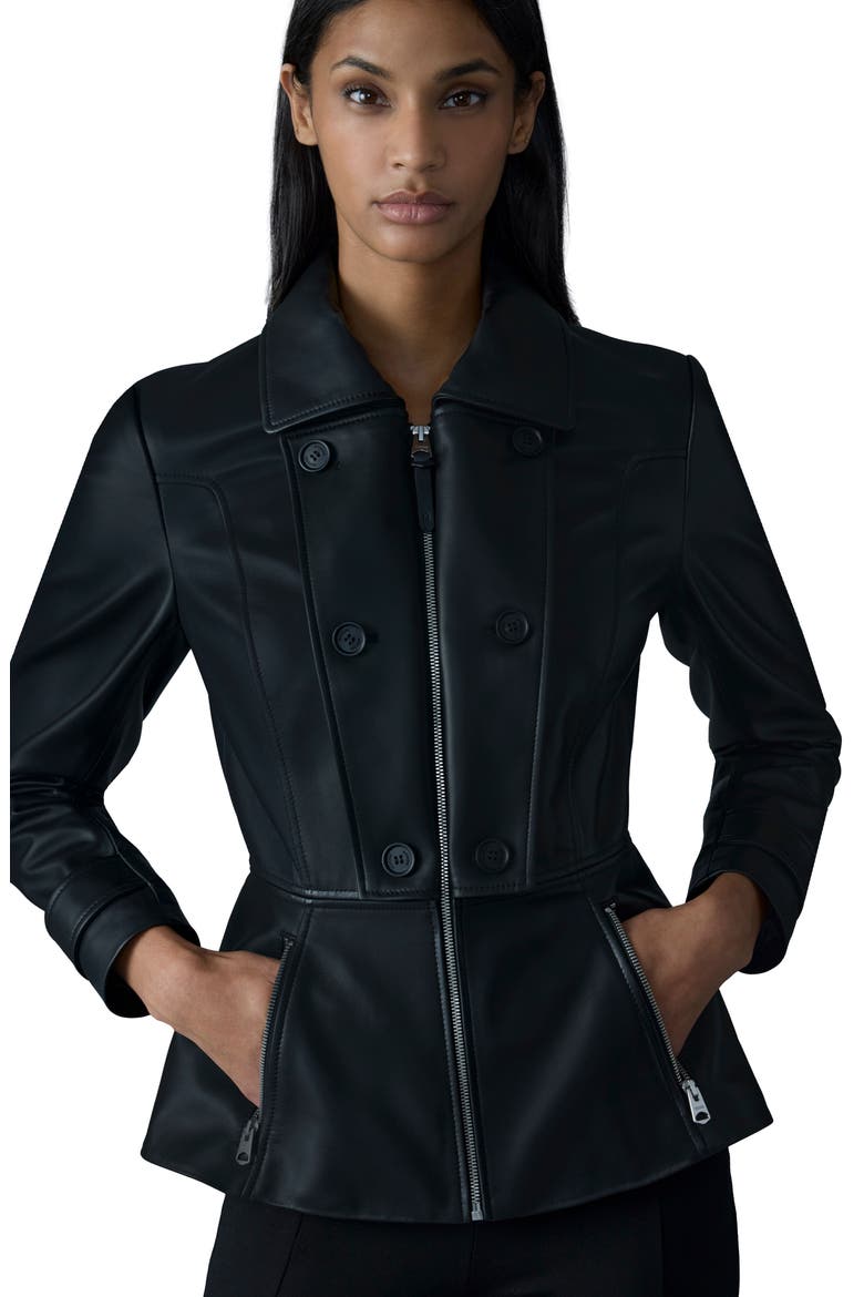 Barbara Leather Peplum Jacket, Alternate, color, BLACK