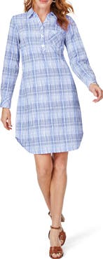 Foxcroft Delaney Plaid Long Sleeve Popover Shirtdress