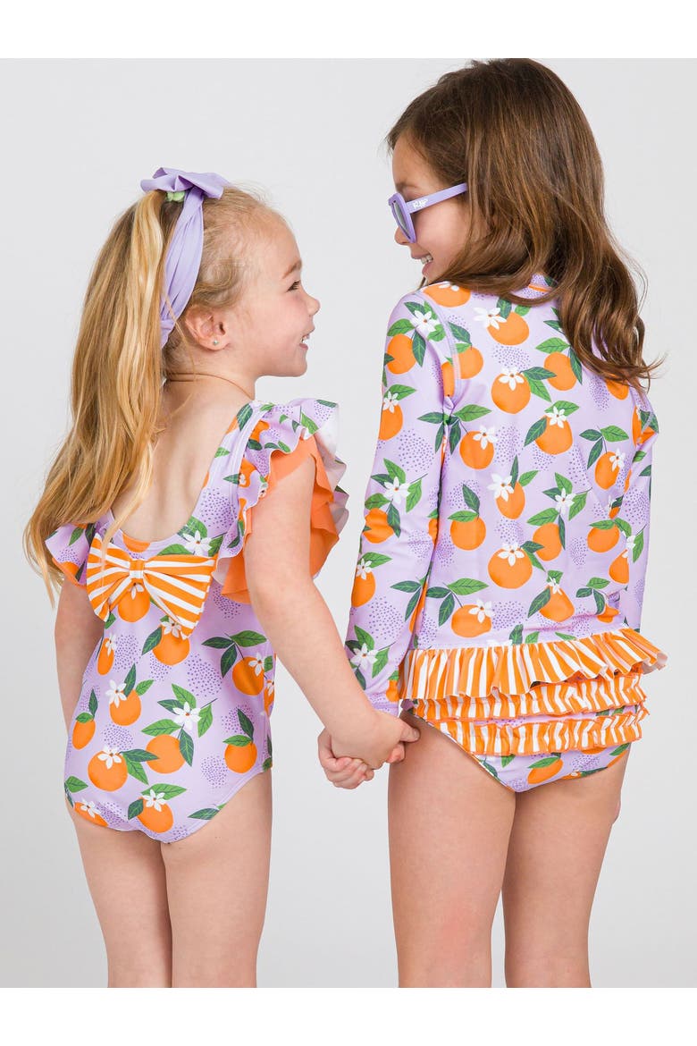 UPF50 Long Sleeve Rash Guard Bikini, Alternate, color, Purple Orange You The Sweetest