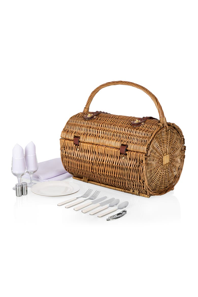 Barrel Picnic Basket, Alternate, color, Red & White Gingham Pattern