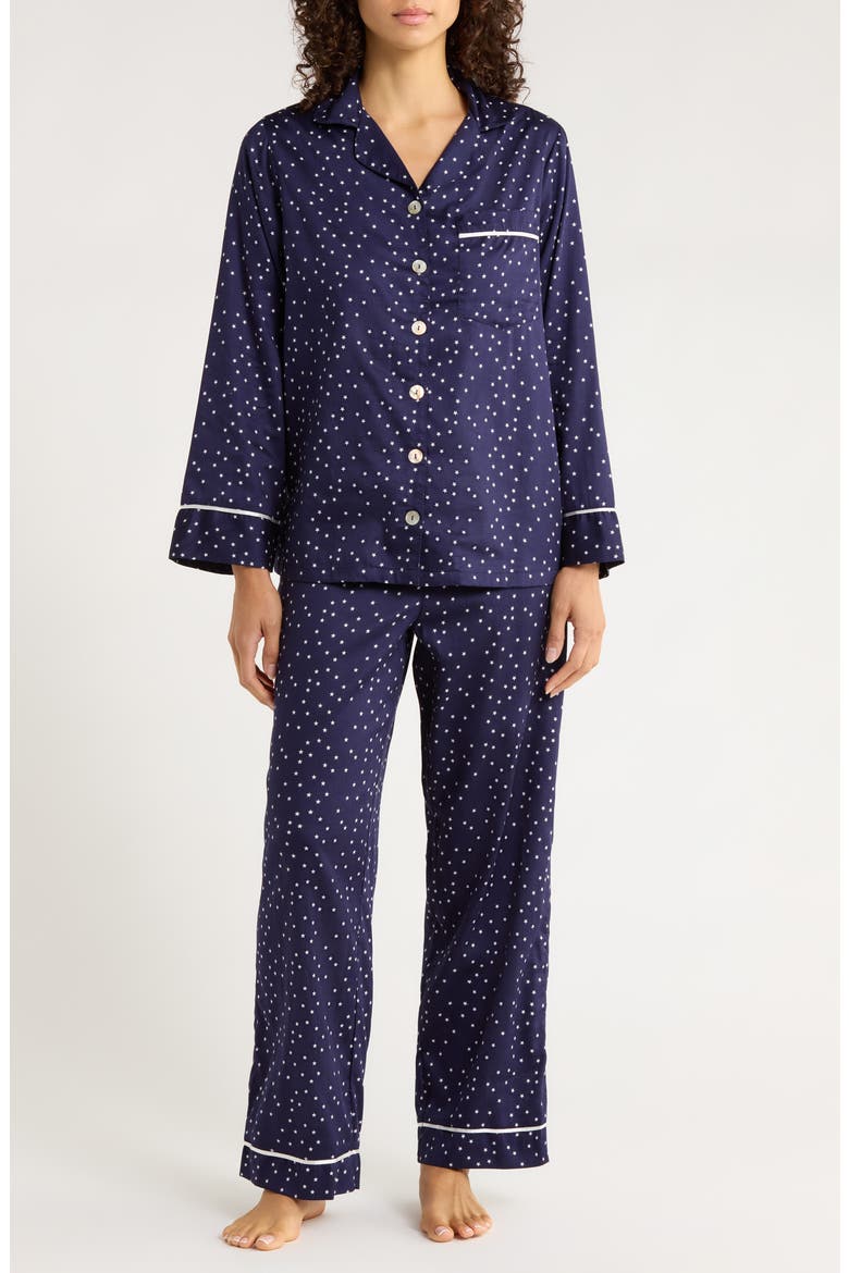 Stars Print Cotton Sateen Pajamas, Main, color, NAVY
