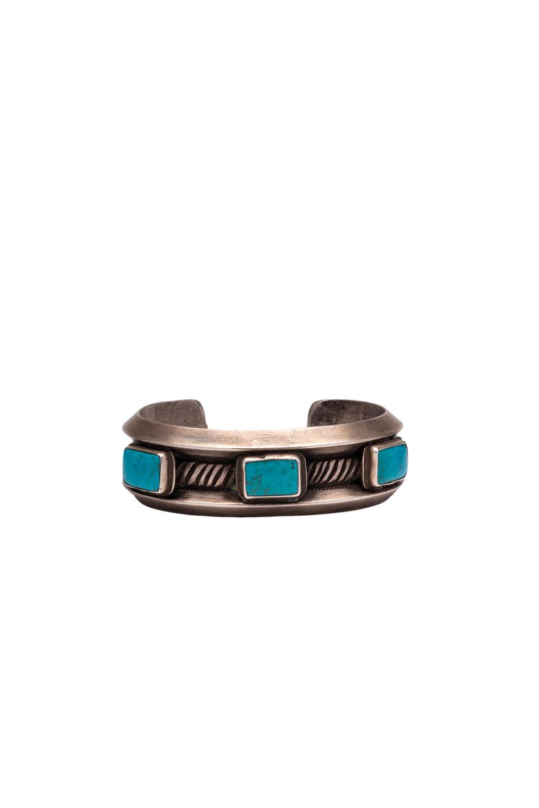 Turquoise Square Sterling Silver Bracelet, Main, color, Silver
