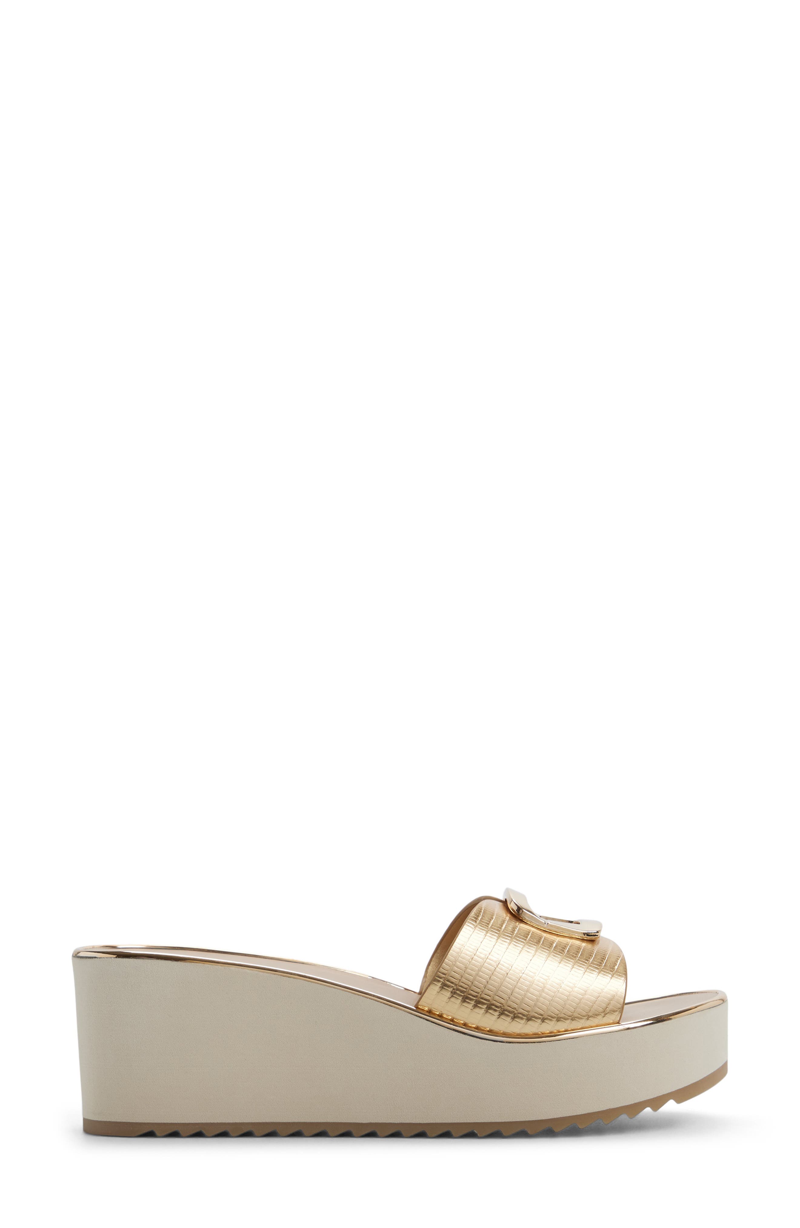 ALDO Menhaden Platform Wedge Slide Sandal, Alternate, color, Gold