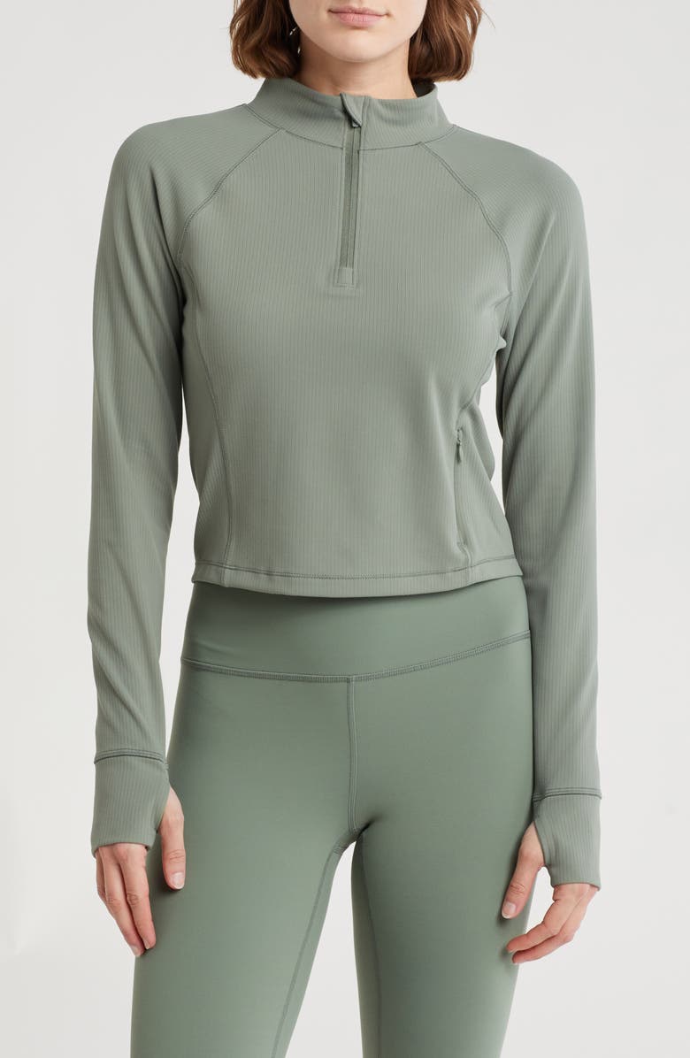 90 DEGREE BY REFLEX Karina Crop Half Zip Pullover, Main, color, Agave Green