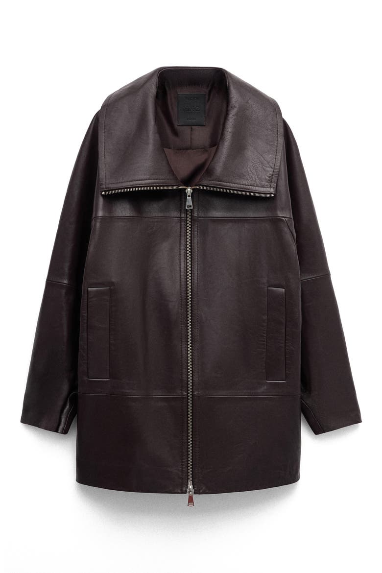Oversize Funnel Neck Leather Coat, Main, color, BURGUNDY