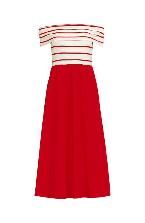 LANDS' END LANDS' END OFF THE SHOULDER SLENDER MIXED MEDIA DRESS