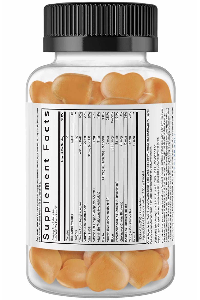 Hair Gummies Biotin Multivitamins Supplement, Alternate, color, White