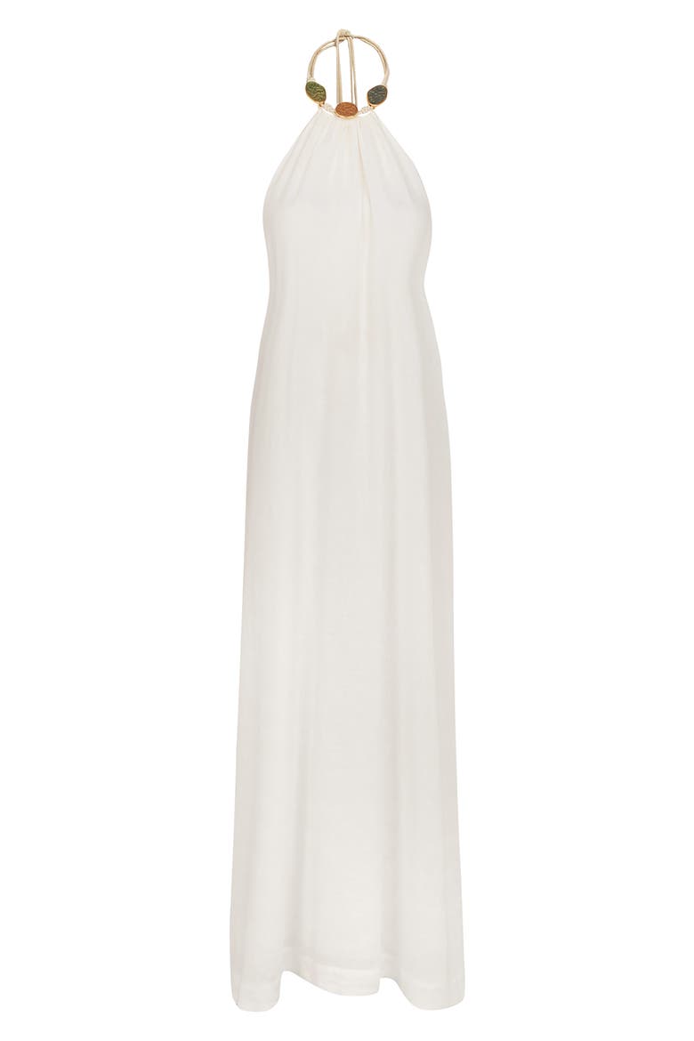 Aiden Linen & Cotton Halter Maxi Dress, Alternate, color, WHITE