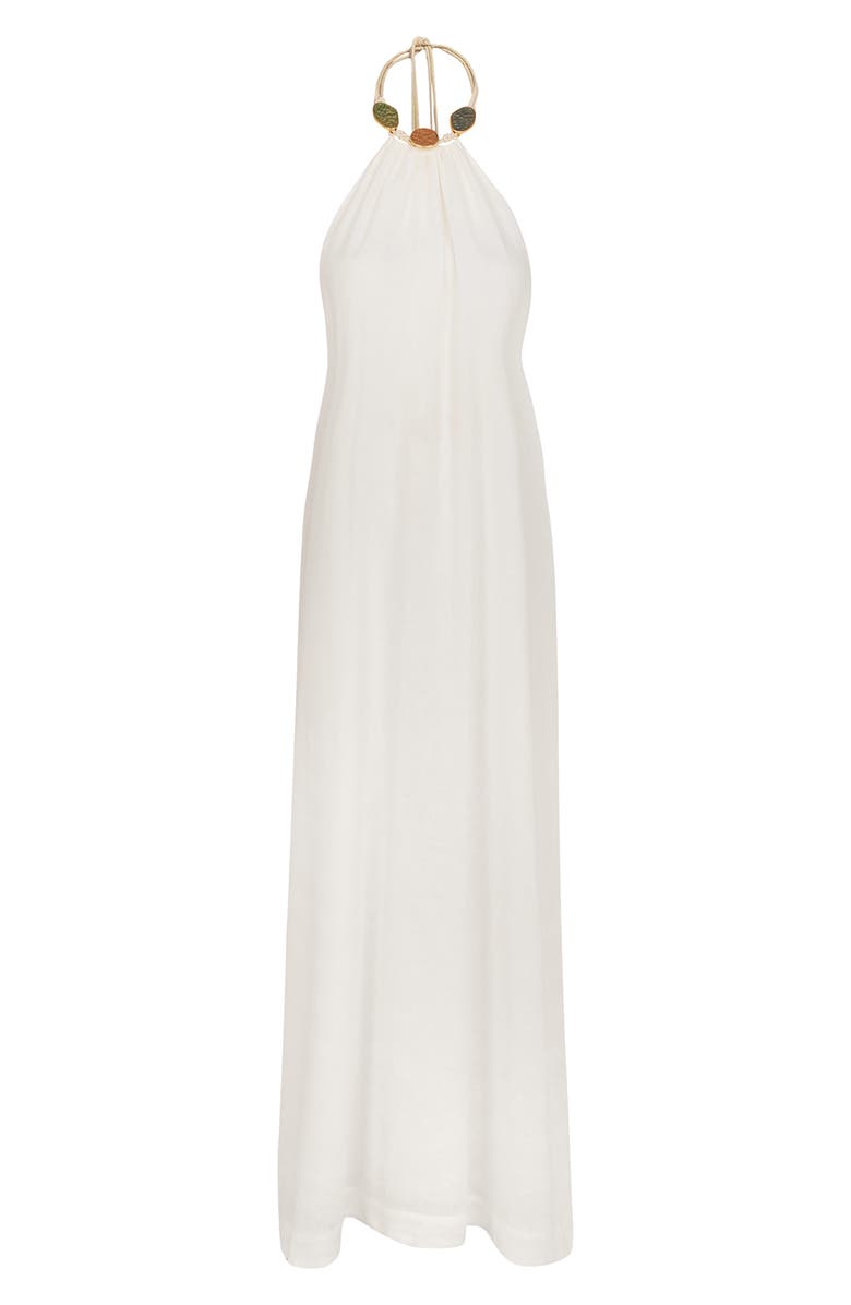 ViX Paula Hermanny Aiden Linen & Cotton Halter Maxi Dress, Alternate, color, White