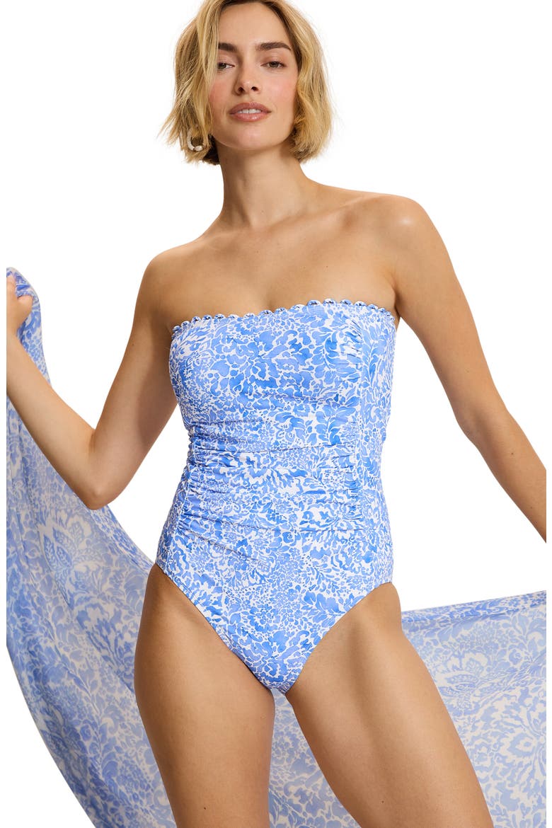 Paisley Daze Bandeau One-Piece Swimsuit, Alternate, color, PARADISO BLU