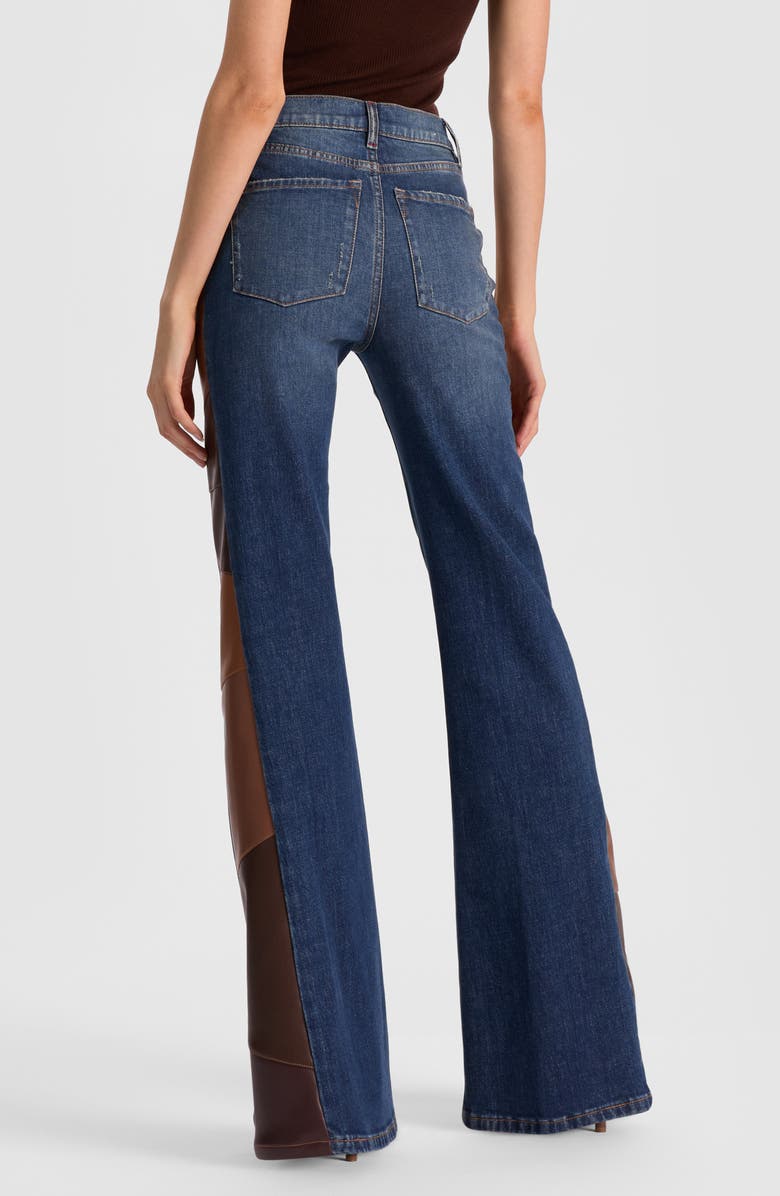 Alice + Olivia Faux Leather Patchwork Detail Flare Leg Jeans, Alternate, color,