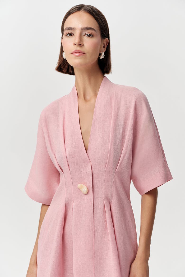 Alita V Neck Short Sleeve Linen Mini Dress, Alternate, color, Pink