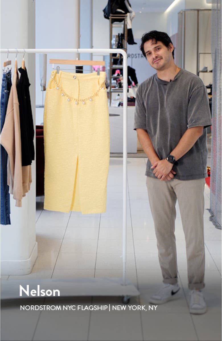 Imitation Pearl Belt Cotton Blend Bouclé Pencil Skirt, sales video thumbnail