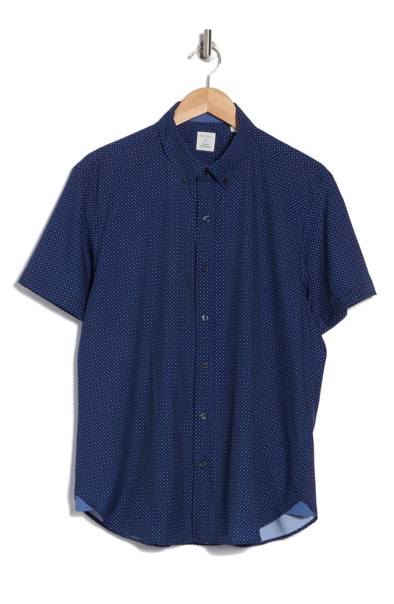 CONSTRUCT Slim Fit Dot Short Sleeve Stretch Button-Down Shirt, Alternate, color, Navy