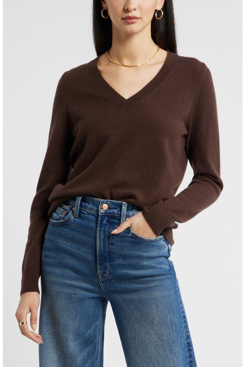V-Neck Cashmere Sweater, Main, color, BROWN MOLE