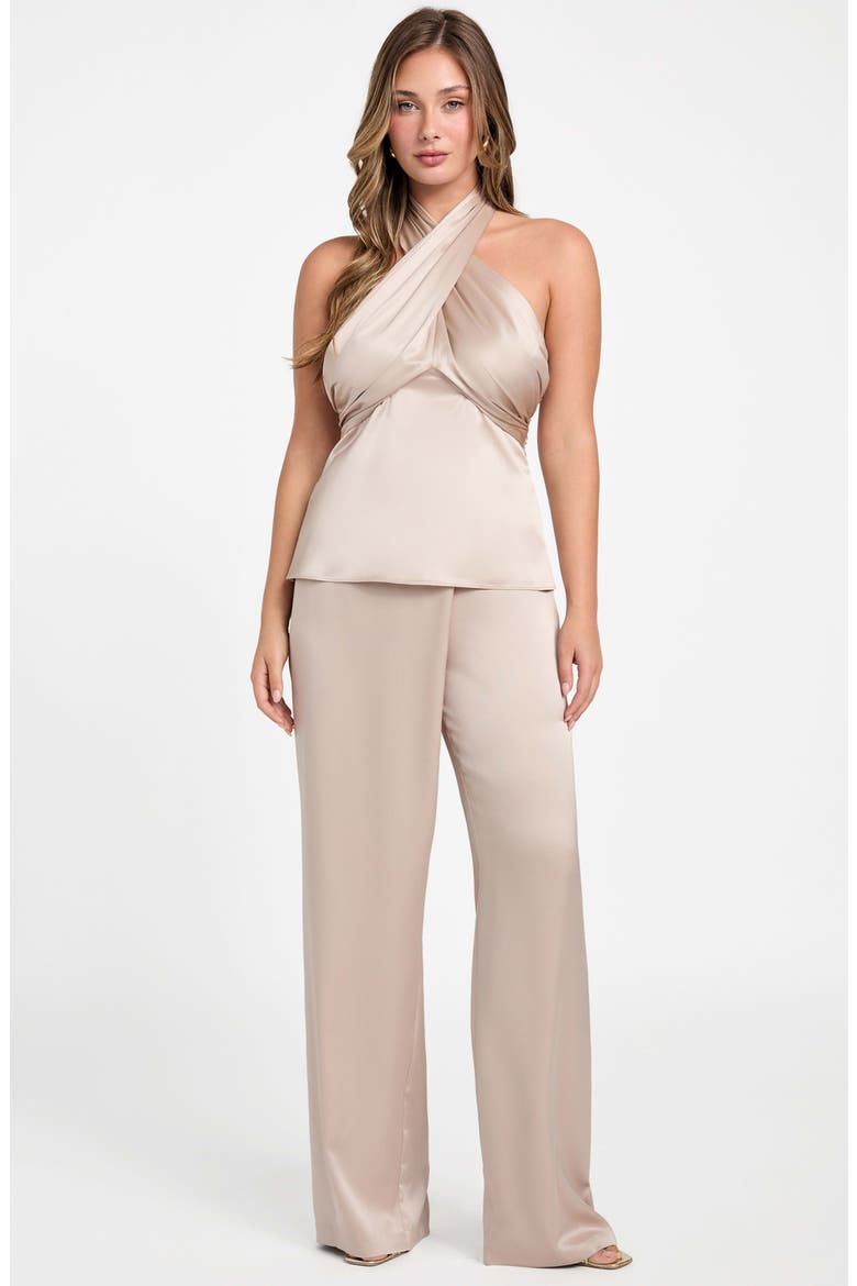 Aretha Twist Front Satin Halter Top, Alternate, color, VELVET TAUPE