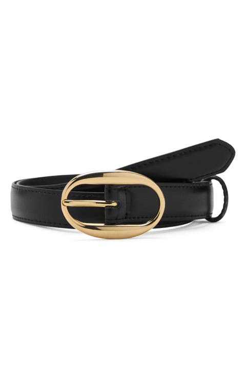 Oval Buckle Faux Leather Belt