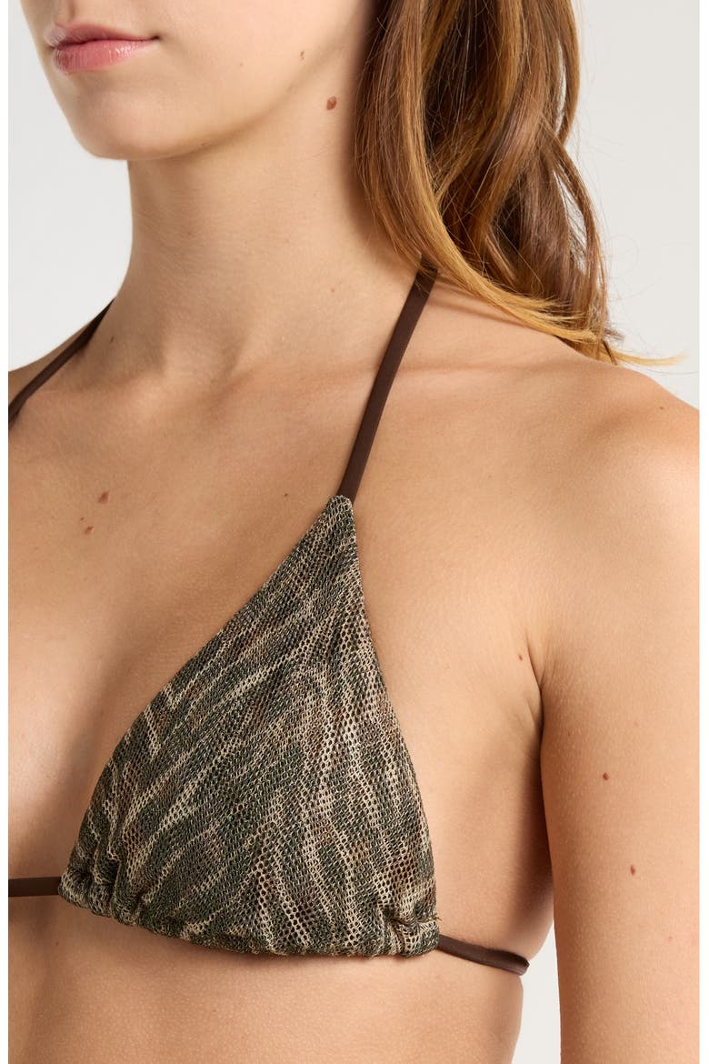 Nikoleta Metallic Print Mesh Triangle Bikini Top, Alternate, color, BEACH BROWN ZEBRA