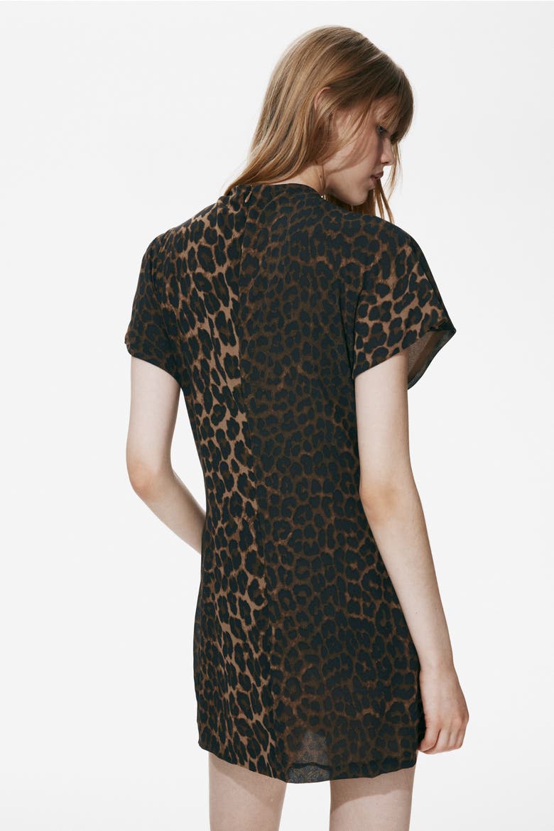 Draped Turtleneck Dress, Alternate, color, Brown/leopard print