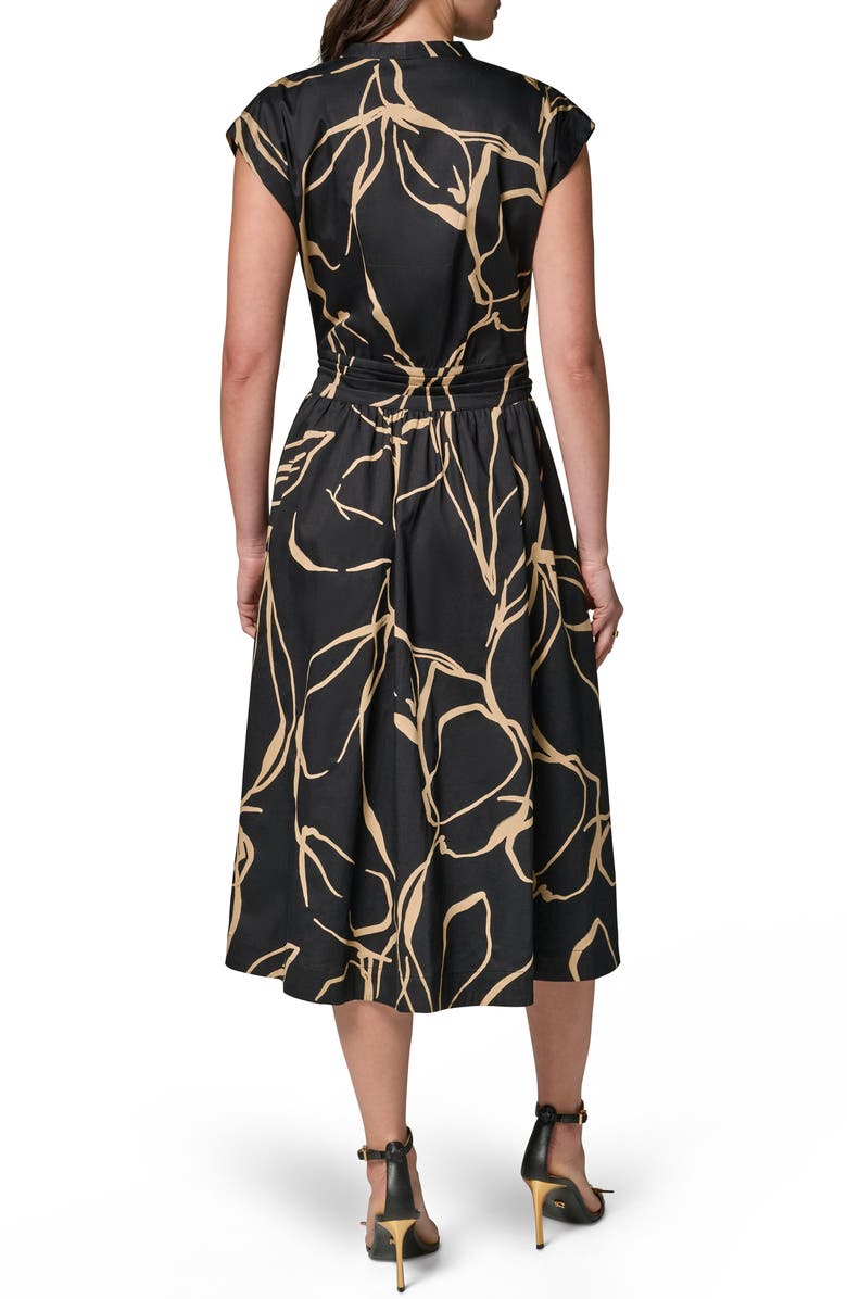 Donna Karan New York Abstract Print Stretch Cotton Midi Dress, Alternate, color, Black/ Fawn