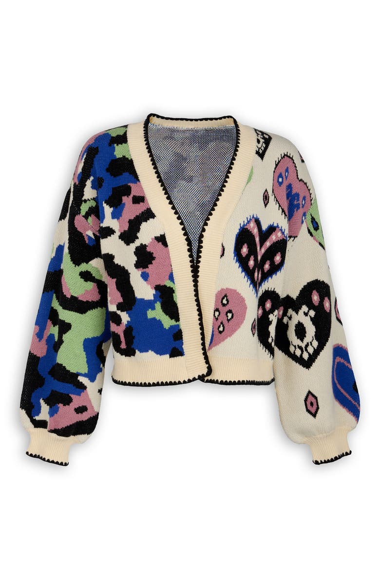 SAACHI Wild Heart Crop Cardigan, Alternate, color, Ivory Multi