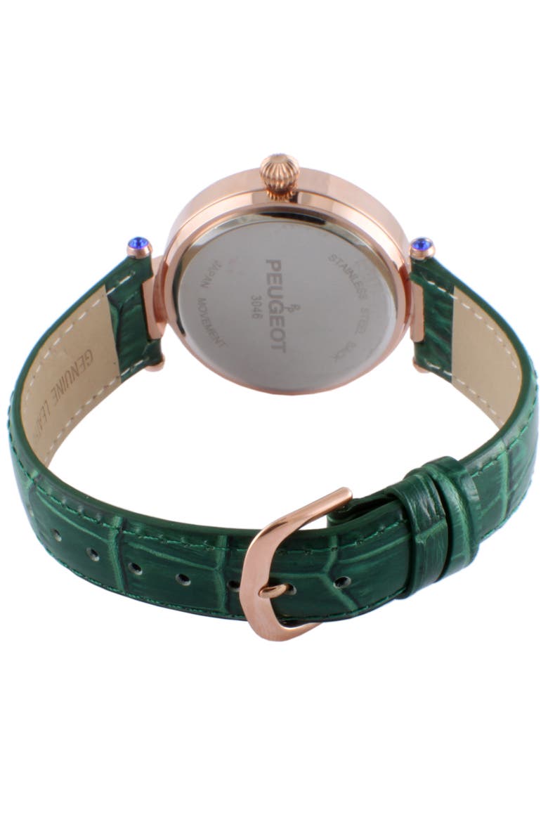 Stylish Crystal Bezel Textured Dial Leather Watch- 38MM, Alternate, color, Green