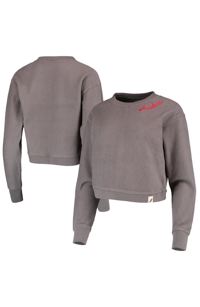 LEAGUE COLLEGIATE WEAR Women's League Collegiate Wear Charcoal Nebraska Huskers Corded Timber Cropped Pullover Sweatshirt, Main, color, 